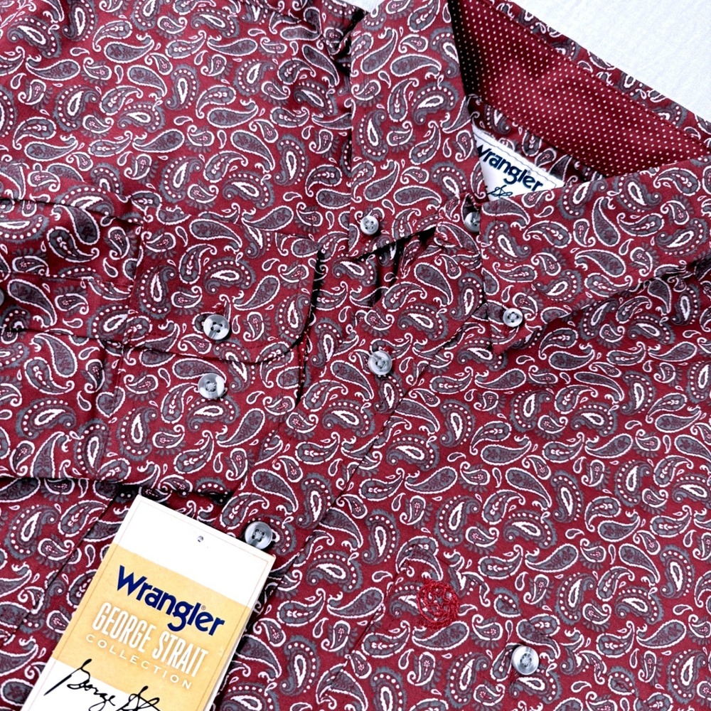 Wrangler George‎ Strait Mens Shirt Large Burgundy Paisley L/S Relaxed Stretch